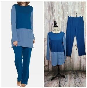CAROLE Hochman Chambray Color Block Extra Brushed Tunic and Pant Set New Size 1X
